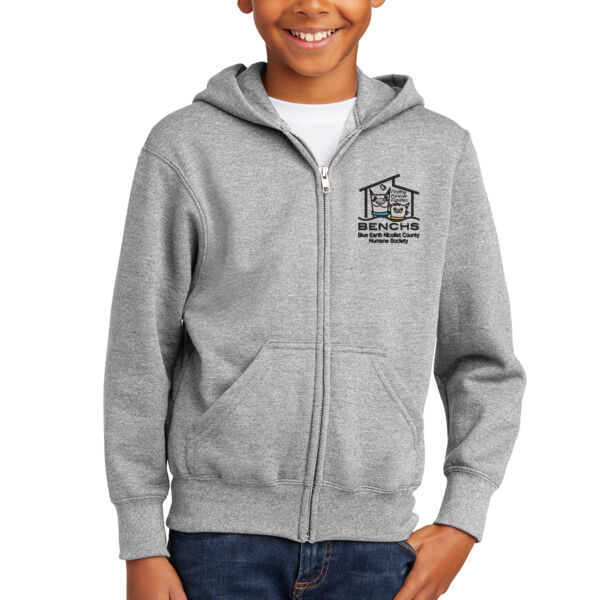 Port & Company® Youth Core Fleece Full-Zip Hooded Sweatshirt - Embroidered Logo Thumbnail